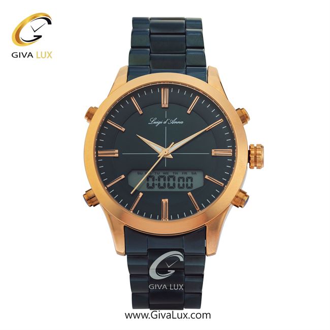 ساعت مچی اورجینال مردانه LdA دو زمانه رزگلد | سرمه ای| سرمه ای| کد رفرنس 2241